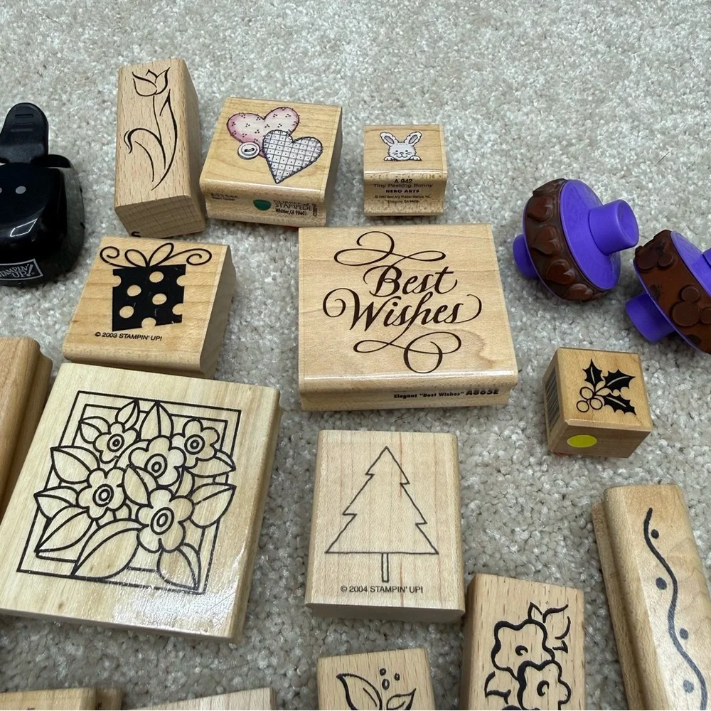 wood mounted rubber stamp‎ lot random various collection